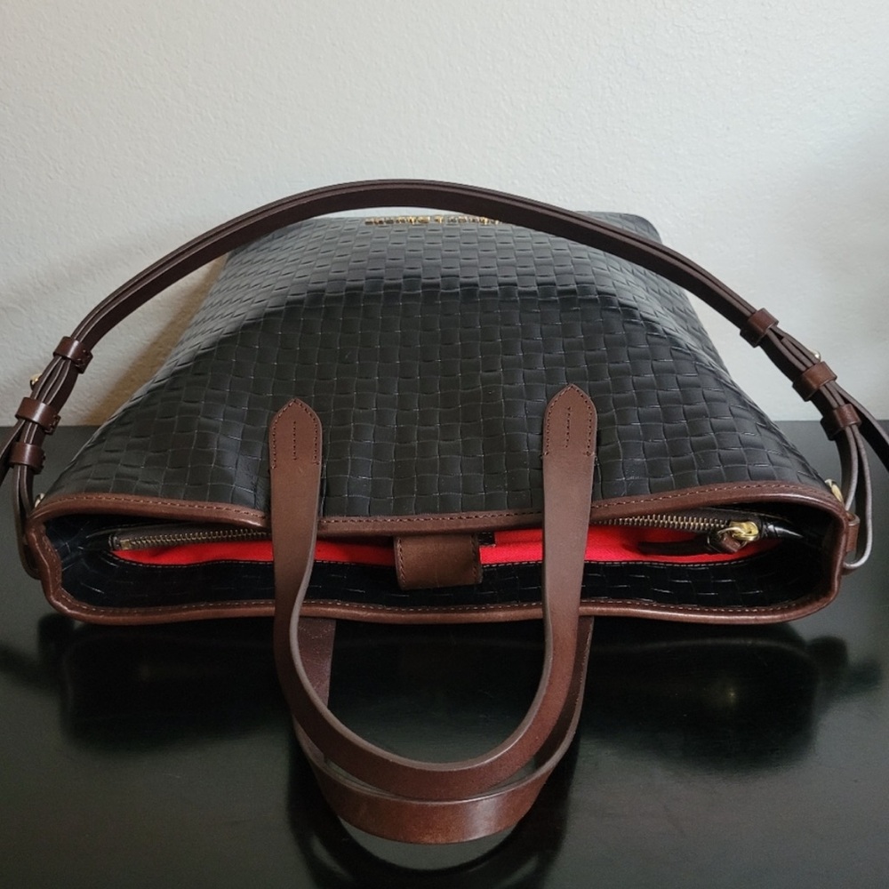 Dooney & Bourke Black Woven Leather Tote with Brown Accents - Picture 8 of 16